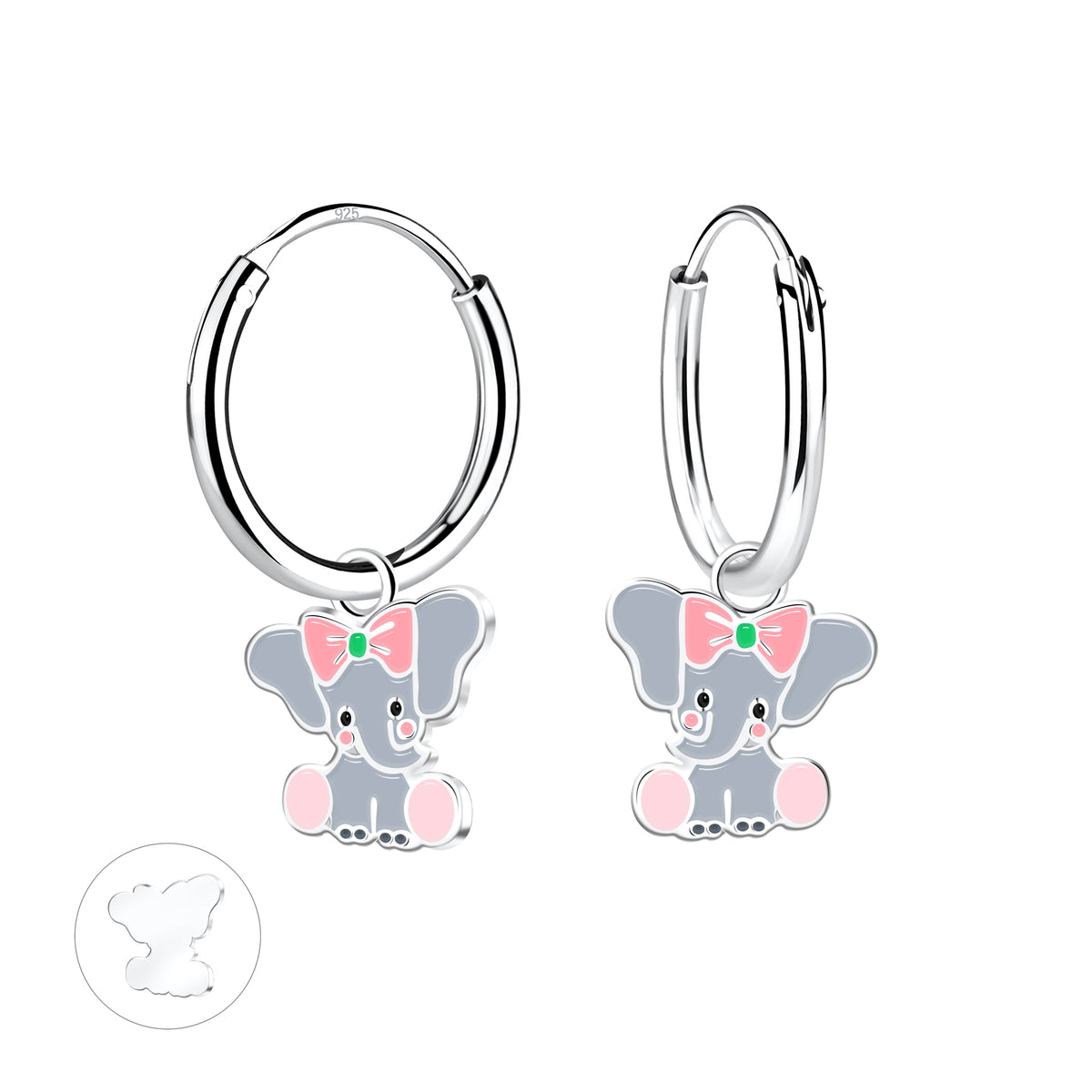 Silver Elephant Charm Hoop Earrings