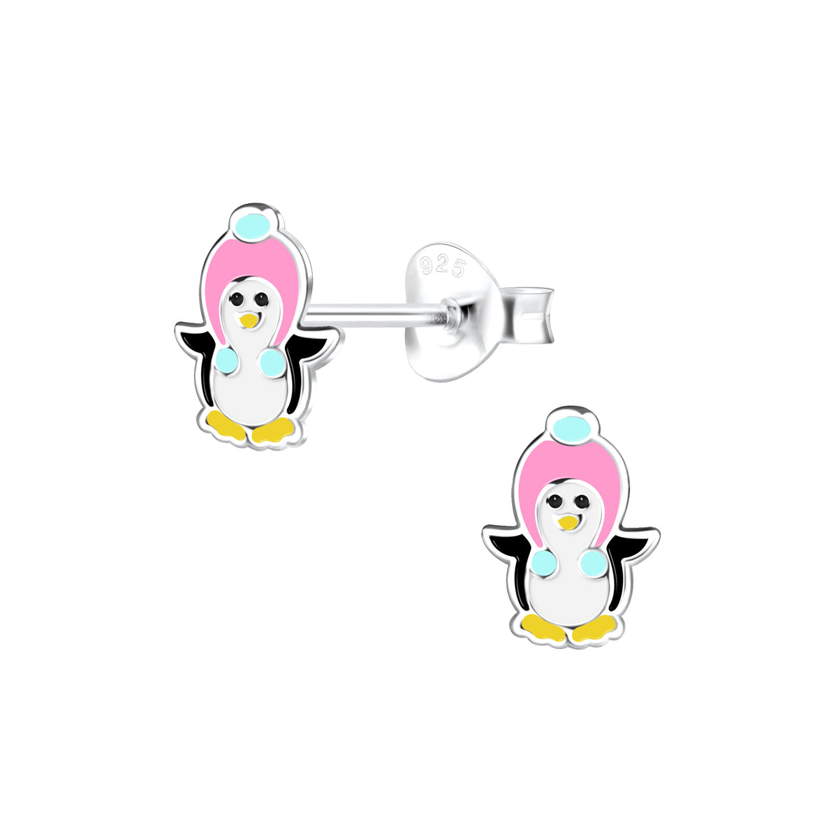 Penguin with Pink Winter Hat Ear Studs
