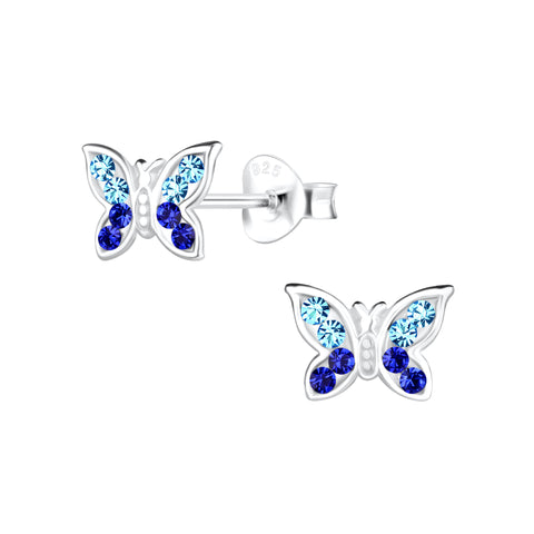 Silver Blue Butterfly Crystal Studs