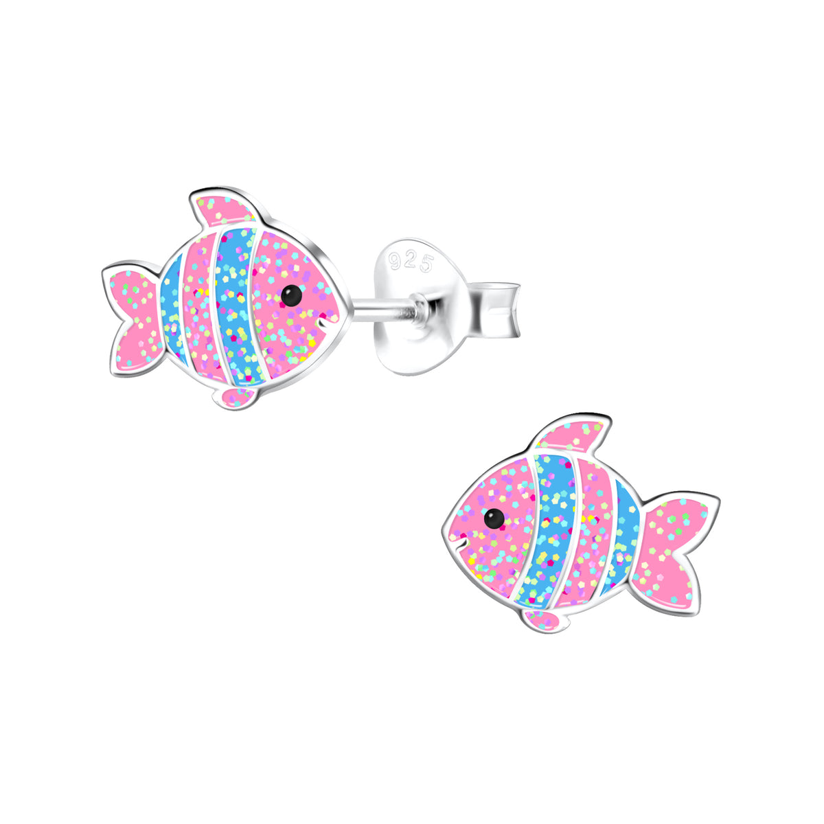 Silver Pink Blue Fish Ear Studs