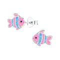 Silver Pink Blue Fish Ear Studs
