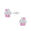 Silver Cupcake Crystal Ear Studs