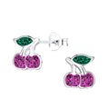 Silver Purple Cherry Crystal Ear Studs