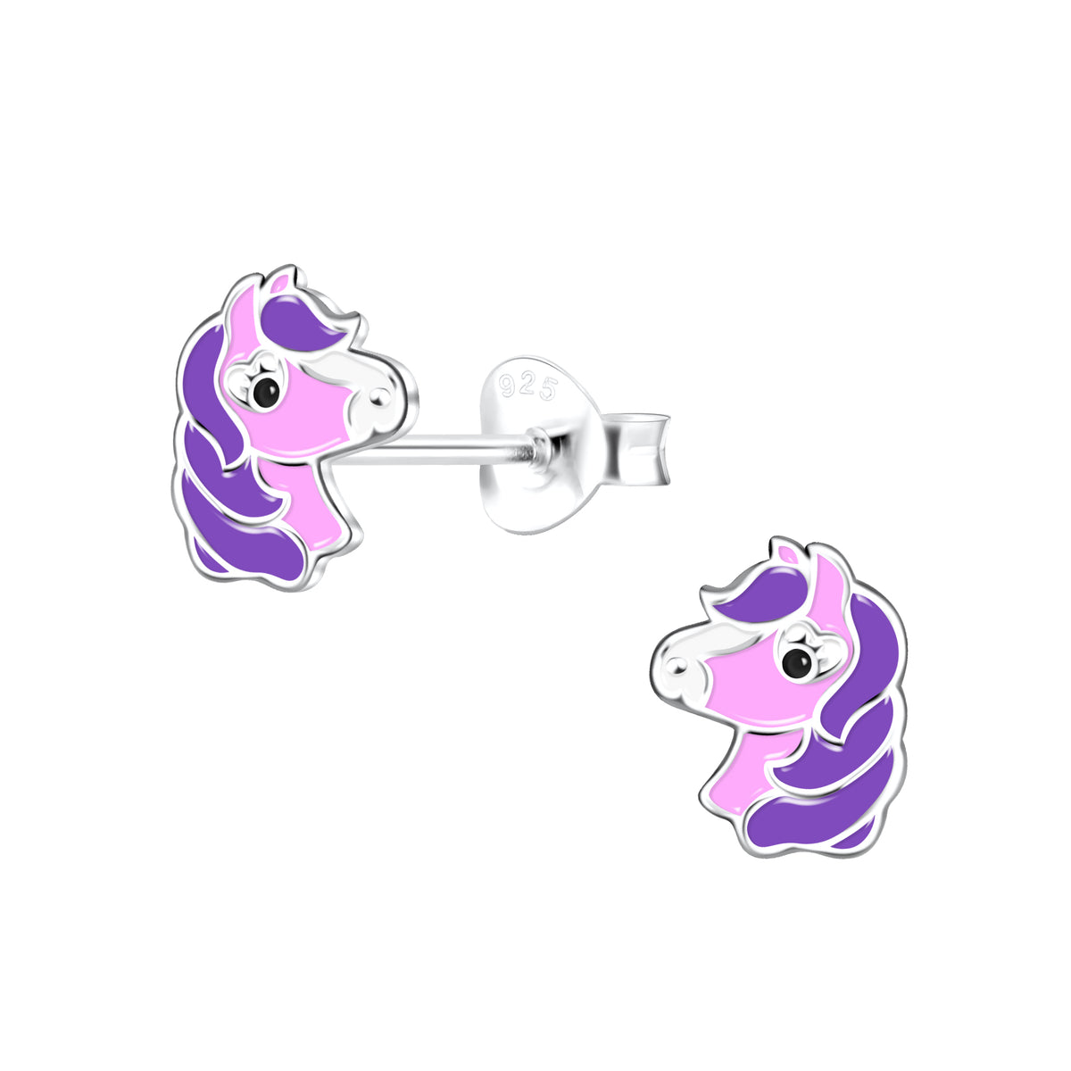 Silver Purple Horse Head Ear Studs