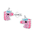 Silver Pink Unicorn Head Crystal Studs