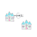 Silver Blue Castle Crystal Ear Studs