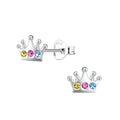 Silver Crown Pastel Zircon Ear Studs