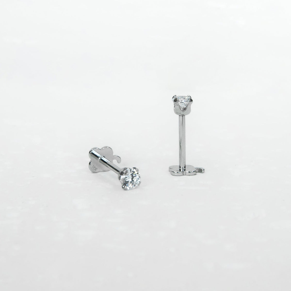 14K White Gold Screwtube 3mm+8mm (per pair)