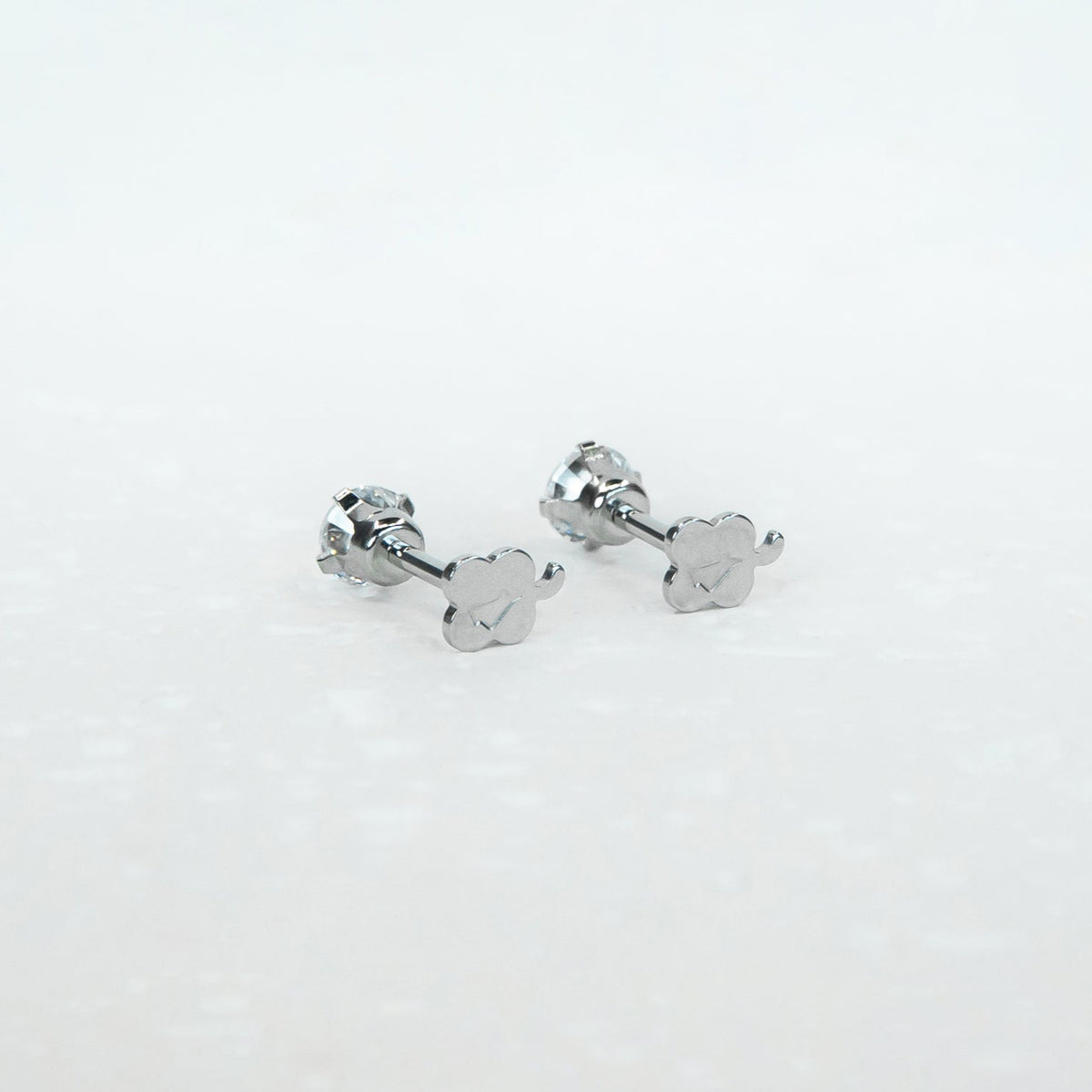 14K White Gold Screwtube 4mm+6.5mm (per pair)