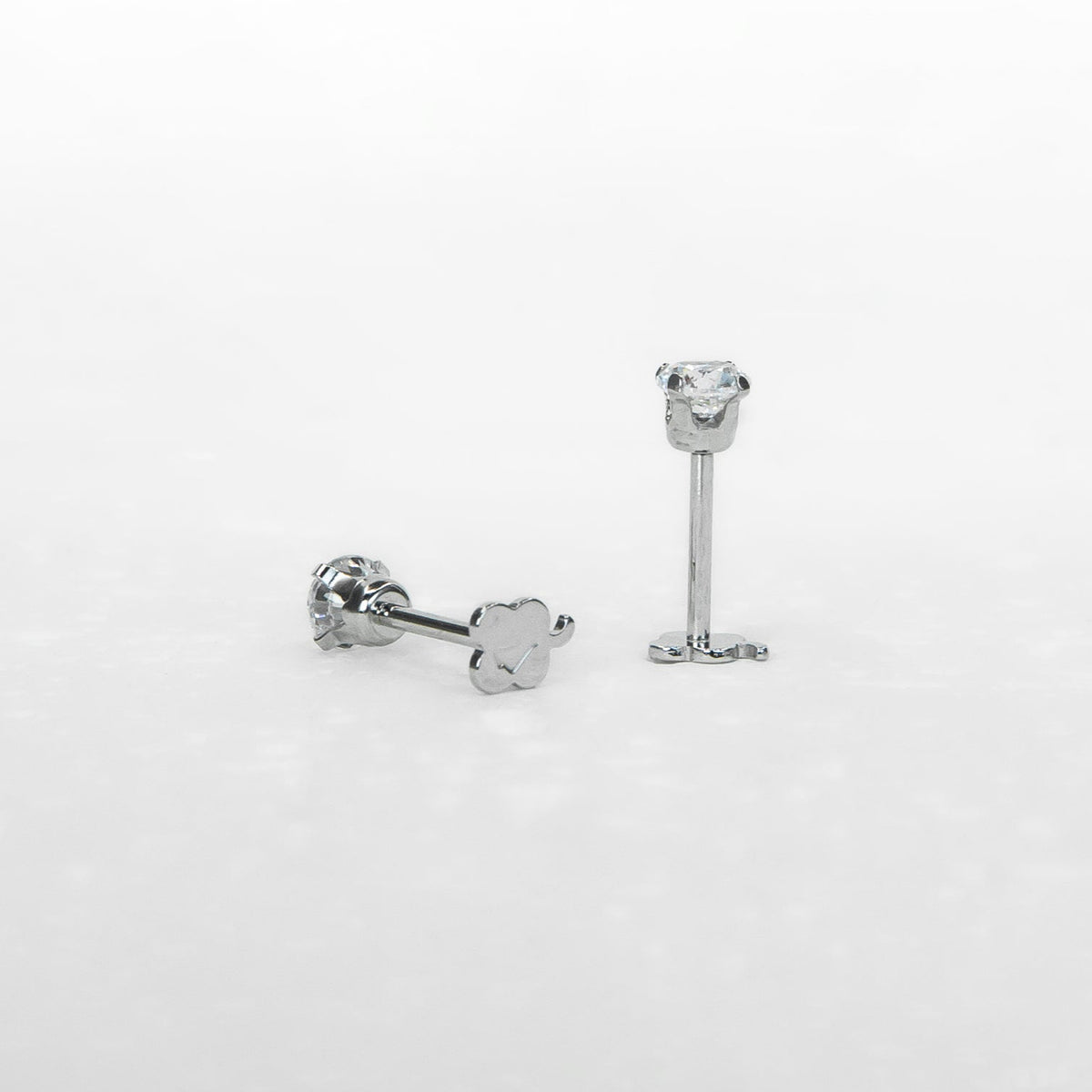 14K White Gold Screwtube 4mm+8mm (per pair)