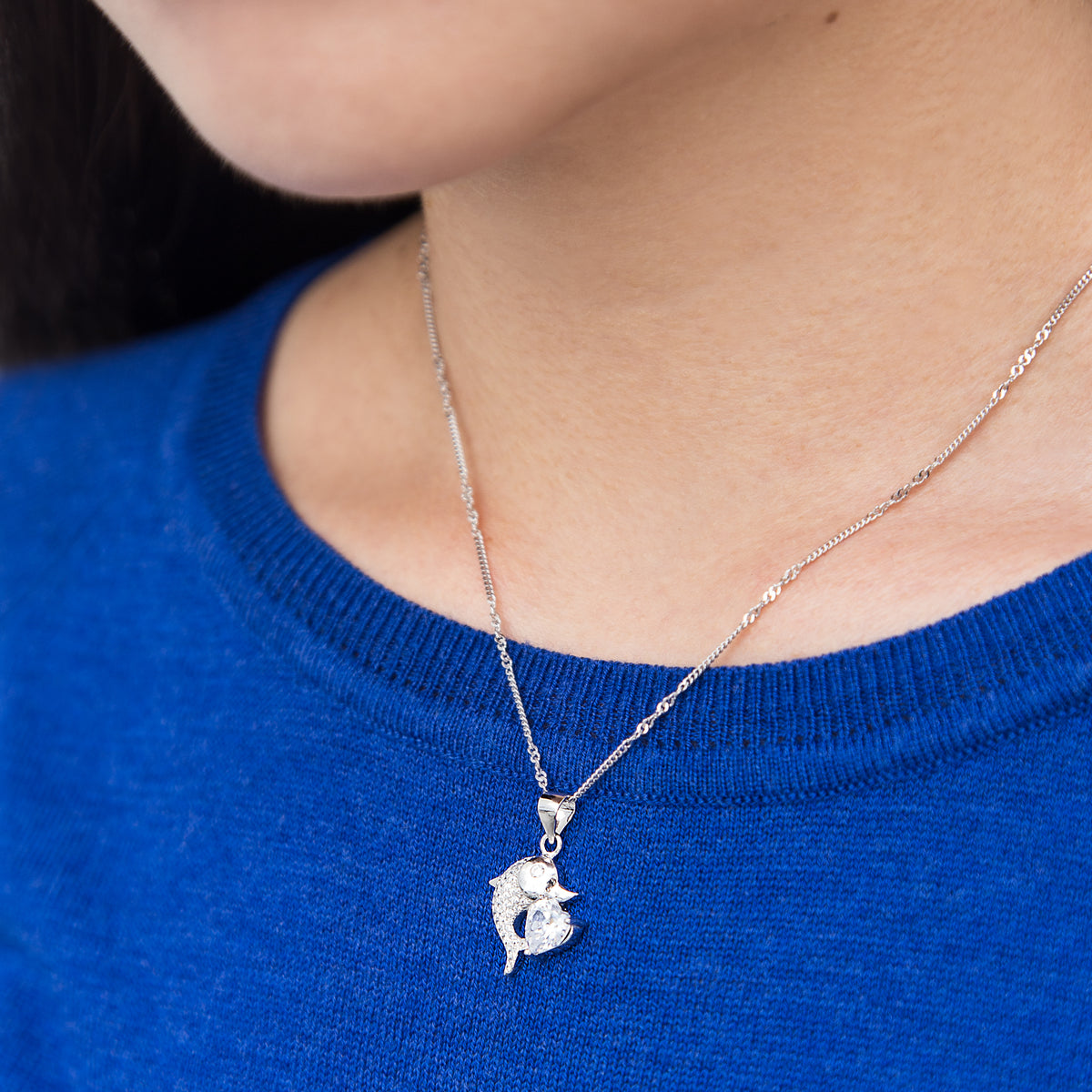 Dolphin Hugging a Heart Pendant