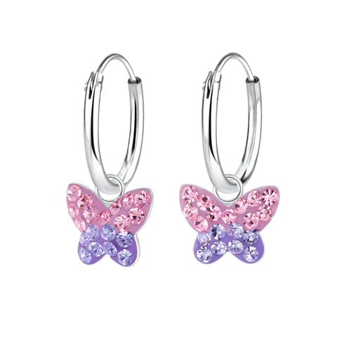 Pink & Purple Butterfly Hoop Earring