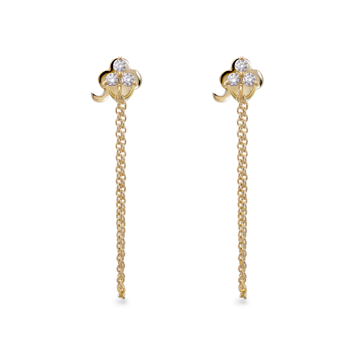 Clover Diamond Gold Chain Earring